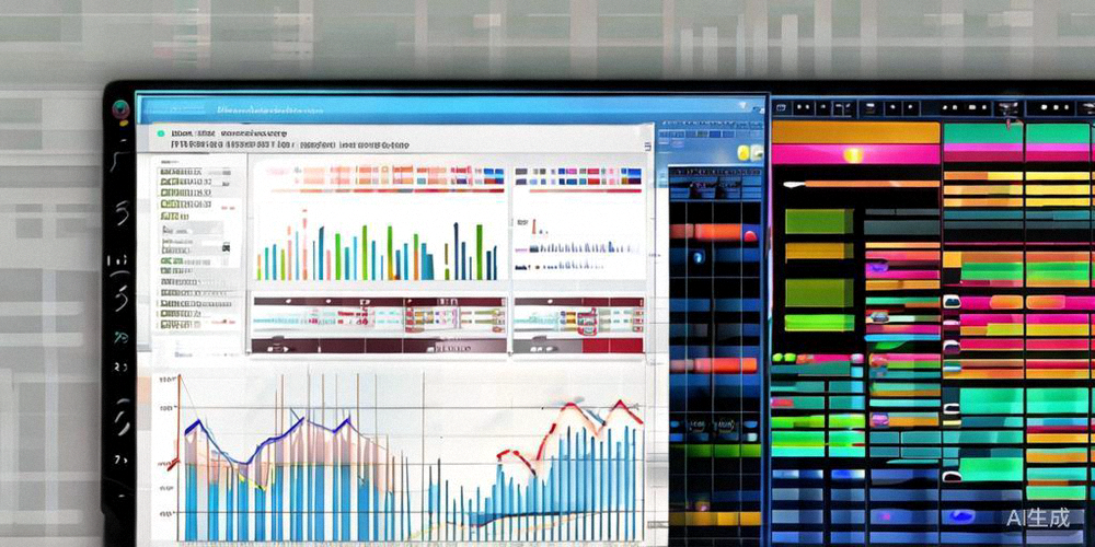 电脑屏幕上展示着Google趋势分析图表与社交媒体热点词云图，进行市场数据交叉分析