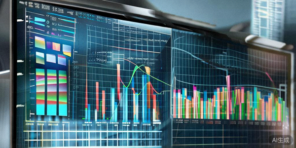 电脑屏幕上显示着各种市场数据分析图表和曲线