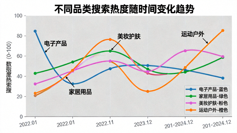 市场分析图表可视化展示不同品类随时间变化的搜索热度曲线